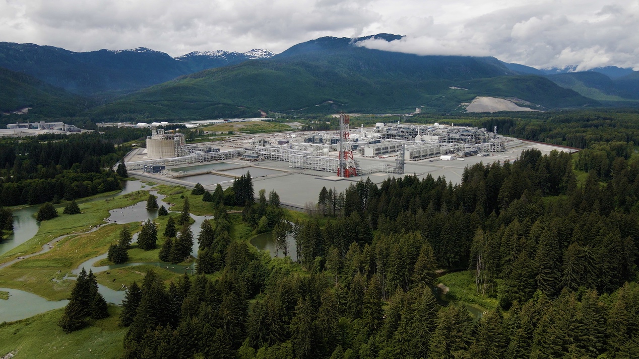 Aerial view of the LNG Canada export facility in Kitimat, British Columbia