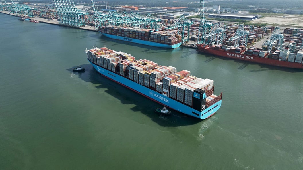 Maersk container ships during port operations